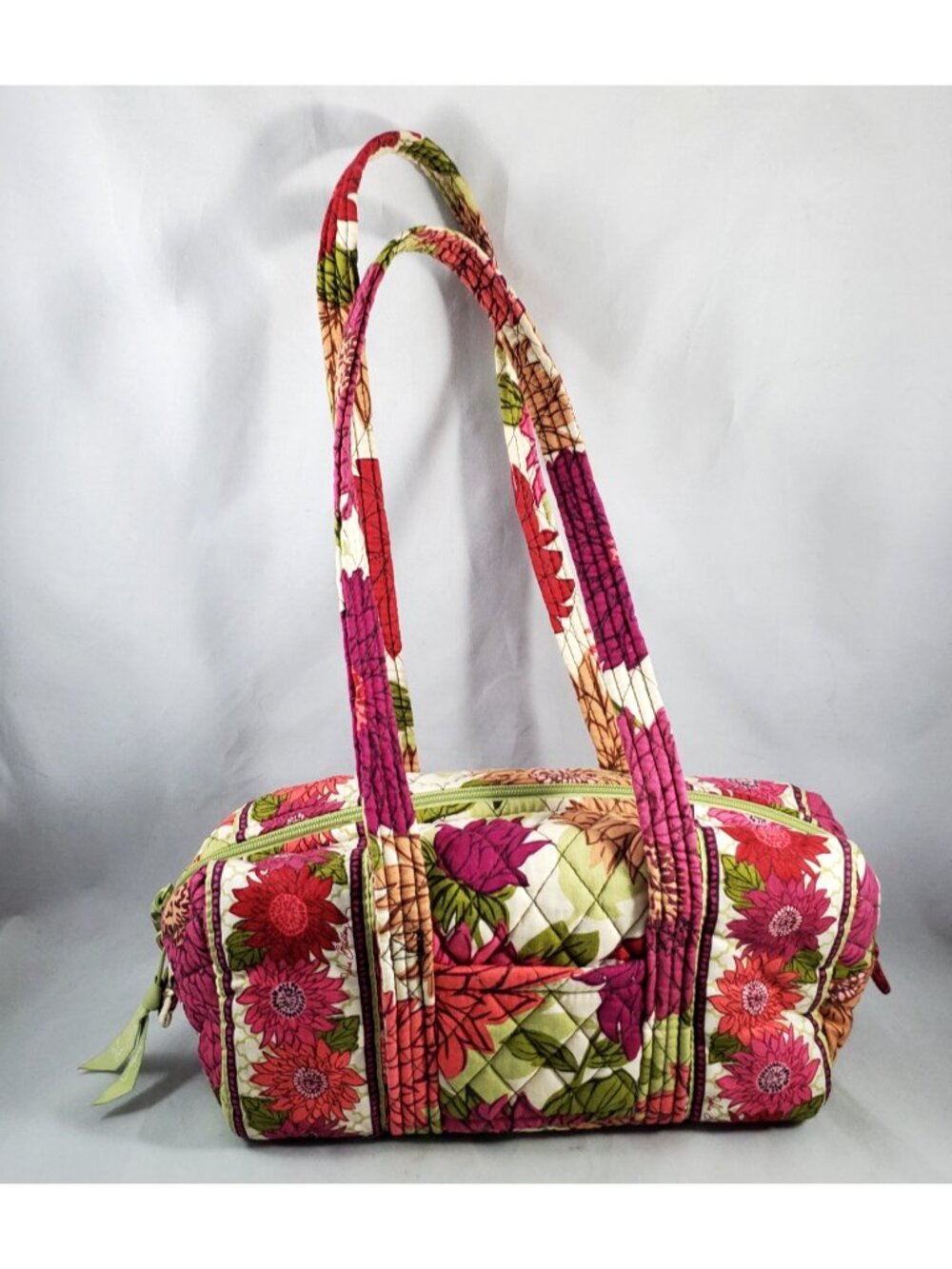 Vera Bradley Floral Cylinder Small Duffle Shoulder Bag Hello Dahlia Zip Closure